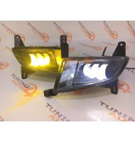 LED ПТФ 704 Двухрядные (5 линз) Двухрежимные (белый+желтый) для Лада Приора 2